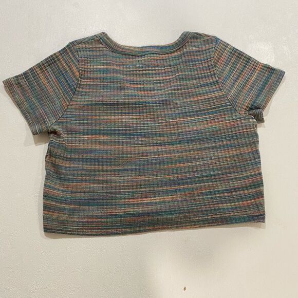 Madewell Multicolor Striped Ribbed V-Neck Cropped Tee Women’s XL - Picture 2 of 6